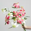 3 lirios de llama artificiales, flores artificiales para decoración del hogar, orquídeas berenjena para decoración de sala de estar, flores de seda para paisajismo y accesorios de fotografía