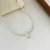 Colar de Pérolas de Vidro Degradê para Mulheres, Corrente Clavicular de Luxo Leve de Nicho de Alta Qualidade, Colar com Pingente de Zircônia para Mulheres