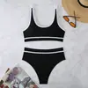 Traje de Baño Bikini Deportivo Europeo y Americano 2025 para Mujer, Color Sólido, Ajustado, Rápido Venta en Amazon, Sexy de Dos Piezas