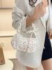 Bolso de Lona con Flores Suave y Dulce para Mujer 2025 Nuevo Bolso de Hombro Estampado de Aspecto Elegante Versátil Bolso de Brazo con Lazo