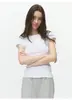 Camiseta Curta Verde de Peso Pesado e Alta Elasticidade para Mulheres, Corte Justo, Estilo Puro, Gola Redonda, Ombro Normal, Camiseta Base de Cor Sólida