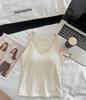 Camisola de Tirantes Finos de Belleza Versátil con Almohadillas en el Pecho, Base para Ropa Interior, Otoño e Invierno, Cuello en V, Elástico, Cepillado, Amigable con la Piel