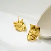 Pendientes de oro de 18 quilates con forma de cuadrado plisado irregular transfronterizos de Europa y Estados Unidos, pendientes minimalistas de personalidad, versátiles, estilo frío