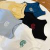 Moda Letra Branca Verão Simples Slim-fit Versátil Colete Feminino ~ Vem com Bojo Gola Redonda Top Curto