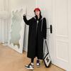 Otoño e Invierno Chubby mm2-300 Suelto con forro polar Grueso Costuras Capucha Cremallera Larga Sobre la rodilla talla grande Sudadera Vestido Largo para Mujer