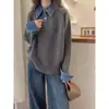 Suéter de punto con cuello polo estilo coreano, patchwork de mezclilla, imitación de dos piezas, top versátil de moda para otoño de 2026