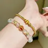 Loja Dourada Mesmo Estilo Ouro Escovado Pequena Cabacinha Contas de Transferência Pulseira para Mulheres, Novo Estilo Chinês Tendência Nacional com Anel Corrente Corredor de Strass Pulseira