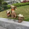 Ornamento de escultura de animal gato em aço inoxidável estilo luxo leve, decoração de jardim externo, ornamento decorativo design de gato da sorte