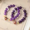 Nuevo Anillo de Pulsera de Cadena con Perlas Redondas de Amatista Natural de un Solo Círculo para Mujer, Pulsera Púrpura Qi Donglai, Joyería de Mano de Lujo Ligero de Nicho Venta al por Mayor