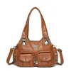 Bolsa de Motocicleta Retro Europea y Americana Tendencia Transfronteriza Bolso de Hombro de Nicho Tendencia de Nicho Estilo Chica Picante Bolso de Cuero Suave Bolso de Mano