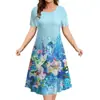 Impresión digital 3D nueva moda mujeres flor suelto cuello redondo falda vestido de playa 2024 transfronterizo explosiones calientes