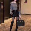 Conjunto Shorts Feminino Couro Sintético Outono e Inverno Design de Cintura Alta Senso de Design Forma A Shorts Quentes Preto Zíper Botas Calças Calças Sexy para Meninas Quentes