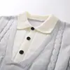 Suéter de estilo marroquí Old Money de dos piezas simuladas con cuello en V, cuello polo de cachemira sintética y diseño de punto texturizado