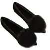 Sapatilhas Pointed Toe Francesas para Mulheres 2025 Novo Outono e Inverno Roupas de Exterior Estilo Delicado Sapatos Peludos para Mulheres Sapatilhas Quentes com Forro de Lã