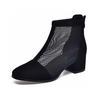 Zapatos de Malla para Mujer 2024 Primavera y Verano Nuevos Estilo Europeo y Americano Zapatos de Red de Pesca Punta Redonda Tacón Grueso Tacones Altos Moda Cremallera Trasera Botines