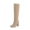Botas de montar de punta redonda y tacón grueso, botas altas hasta la rodilla para mujer, nuevo estilo de invierno, versión coreana, botines, botas altas para mujer, botas de pierna recta