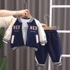 Meninos primavera e outono terno 2025 novo estilo estrangeiro bebê primavera beisebol terno três peças bebê roupas infantis geração maré