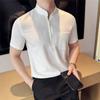 Xiaohongshu Dropshipping Camisa Polo Masculina Leve, de Alta Qualidade, Plissada, com Gola Henley e Mangas Curtas, semelhante a Algodão e Linho, Camiseta Masculina com Gola Alta