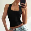 Roupas Femininas Europeias e Americanas Novo Estilo Moda Verão 2025 Garota Picante Decote U Cor Sólida Slim Fit Costas Nadador Crop Top para Mulheres Atacado