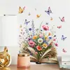 Acuarela Retro Libro Plegable Flores Mariposas Adhesivo de Pared Autoadhesivo Removible Habitación Pared Atmósfera Festiva Pegatina Decorativa