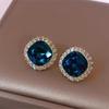 Coreano Elegante Elegante Quadrado Azul Brincos de Cristal Moda Feminina Design Sense Internet Celebridade Mesmo Estilo Brincos All-match Brincos