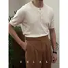 Nuevo suéter de manga corta para hombre con cuello Henry, a rayas, de seda helada, transpirable, ajustado, de negocios, moda coreana, comercio exterior, venta al por mayor transfronteriza