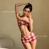 2026 Doce Menina Retrô Xadrez Sexy Decote Halter Simples Thai Bandeau Biquíni Duas Peças