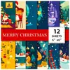 12 Folhas de Papel de Presente de Véspera de Natal, Celebração de Feriado de Natal DIY Retro Journal Collage Material de Papel para Fundo Papel