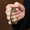 Pulsera de Nanmu Dorado Natural con Accesorios de Ébano y Ágata, Cuentas Budistas de Oración de Alta Gama Unisex
