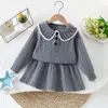 Conjunto de Suéter para Niña, Nuevo Estilo Otoño/Invierno, Conjunto de Falda Tejida a la Trenza con Cuello Invertido Inspirado en Little Chanel, Conjunto de Dos Piezas Estilo Universitario para Bebé Niña
