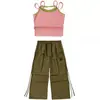 Roupa para Meninas de Jazz Dance, Estilo Doce e Descolado, Colete Falso de Duas Peças, Calça Wide Leg Verde Militar, Conjunto Fashion, Roupa de Jazz Dance