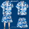 Traje de Viaje Camisa de Manga Corta para Hombre Camisa de Playa Costera Pantalones Cortos Casuales de Vacaciones Tallas Grandes Pantalones de Tres Cuartos Ropa de Pareja
