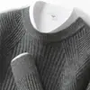 Ventas Directas de Fábrica ~ Patrón Vertical Simple Camiseta Interior de Punto 100% Cachemir Puro para Hombre, Suéter Casual de Negocios con Cuello Redondo