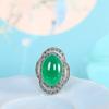 Anillo Geométrico de Ágata Verde con Incrustaciones de Plata S925 Moda Retro para Mujer Anillo Abierto Transfronterizo