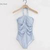 Traje de baño de estilo coreano para mujer, nuevo estilo, sin tirantes, estilo chica, a cuadros, con cordón ajustable, para adelgazar, vacaciones, hermana.