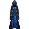 Disfraz Medieval Noble Vestido con Capucha Estampado Retro de Noche para la Corte Vestido de Rendimiento Manga Larga Falda para Mujer