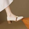 Couro Genuíno Bico Redondo Salto Grosso Solado Macio 5cm Sapatos Pequenos de Couro Salto Alto Retrô Francês Couro Macio Boca Rasa Sapatilhas Mocassins Femininos