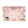 Tela de fondo Feliz Año Nuevo 2027 Tela colgante temática de Año Nuevo Europeo y Americano Pancarta de celebración de festival