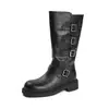 Botas Altas Negras de Suela Gruesa para Mujer 2026 Otoño Nuevo Retro Hebilla de Cuero Botas de Motociclista de Caña Alta