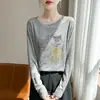 Camiseta de manga corta con estampado de gato de dibujos animados juvenil estilo coreano transfronteriza para mujer, nuevo modelo de otoño 25, cuello redondo, holgada y ligera, manga media