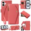 Adequado para iPhone 18 Pro Max com padrão de lichia, capa Apple 17E com cordão, capa flip tipo carteira transversal