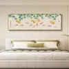 Pintura Decorativa de Cabecera para Dormitorio de Calabaza de Fortuna y Prosperidad, Rollo Horizontal Largo con Caquis para Buena Suerte, Arte de Pared Auspicioso Estilo Chino para Habitación de Invitados
