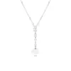 Collar Colgante de Plata de Ley S925 con Cristal Blanco para Mujer, Sencillo y Lujoso, Diseño de Nicho de Alto Valor, Cadena para Clavícula con Perla Redonda Clara como el Hielo Regalo