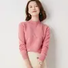 Suéter de Lana Pura Otoño e Invierno Nuevo Estilo para Mujer Cuello Semi Alto Jersey Color Sólido Suéter de Cachemira Holgado Prenda Base de Punto Negro