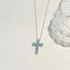 Collar Cruzado Aquamarina Versátil de Verano Etéreo Estilo Francés para Mujer, Colgante Único y Elegante con Diamantes Microincrustados Cadena para Clavícula