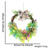 Colgante de Puerta de Corona de Pascua con Conejo, Huevos, Lirios, Cintas de Colores, Decoración para Fiesta Festiva, Corona de Flores y Enredaderas Artificiales Colgante