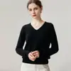Suéter de punto 100% cachemir puro con cuello en V para mujer, nuevo suéter base cálido versátil de ajuste slim para otoño e invierno