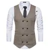 Moda Otoño e Invierno Nueva Retro Lana Doble Botonadura Casual Chaleco Hombre Simple Cuello V Amplio Talla Europea