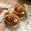 Chinelos de algodão 3D de urso marrom para quarto de casal, outono e inverno, unissex, com sola macia, quentes, hipoalergênicos e chinelos fofos confortáveis