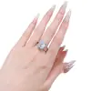 Anillo de Diamante Mu Jing Jewelry Plata S925 Pagoda Rectangular Diamante de Alto Carbono 6 Quilates Cluster de Diamantes Lleno de Lujo Estilo Europeo y Americano